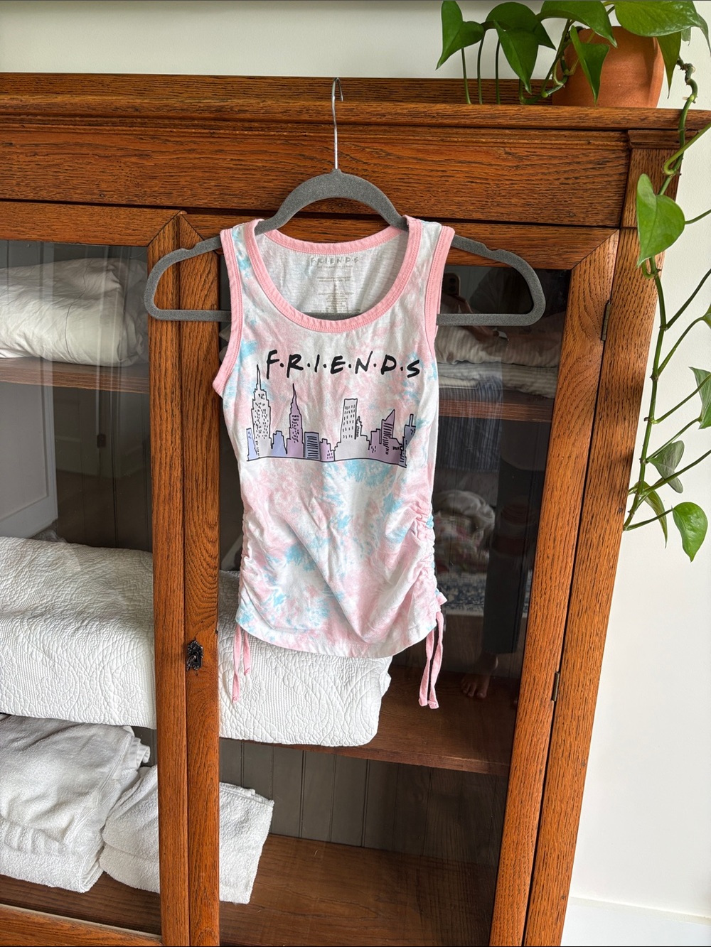 FRIENDS Pink & Blue Tie-Dye Girls Tank with Skyline Graphic